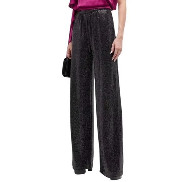NWT Ramy Brook Christine Black Sequin Wide Leg Pants Size 6 - Picture 1 of 7